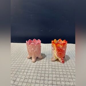 Vintage Pink and Orange Swirled Glass Candle Holders